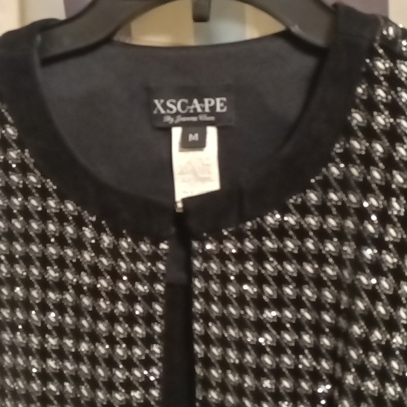 FINAL PRICE NWOT XSCAPE black/white silver 2-pc pattern designed jacket set - Picture 3 of 13
